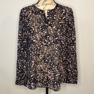 Rebecca Taylor silk cotton burnout print top blouse henley button placket 6